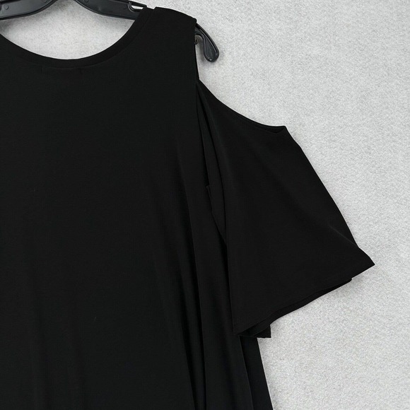 Simpli Canada Tunic Top Womens 14 Cold Shoulder Short Sleeve Asymetrical‎ Black - Picture 9 of 14